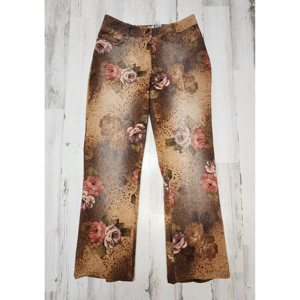 Vintage Newport News Jeans Women 4 Brown Floral Stretch Jeanology Bohemian